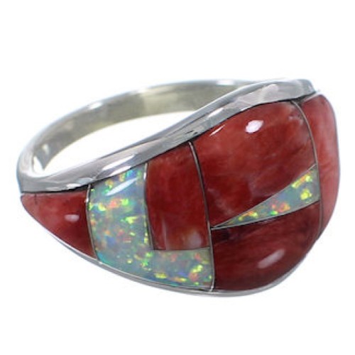 Red Oyster Shell Opal Silver Southwest Jewelry Ring Size 8-3/4 EX22506