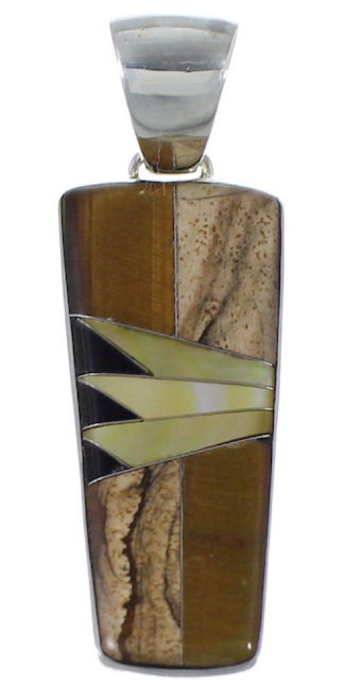 Tiger Eye And Multicolor Inlay Southwest Silver Pendant EX30627
