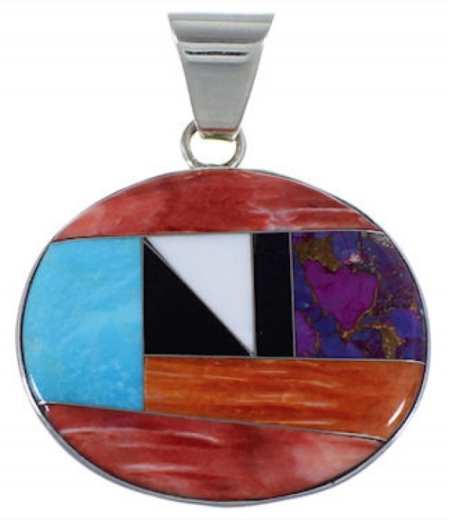 Turquoise Multicolor Inlay Sterling Silver Jewelry Pendant AW70117