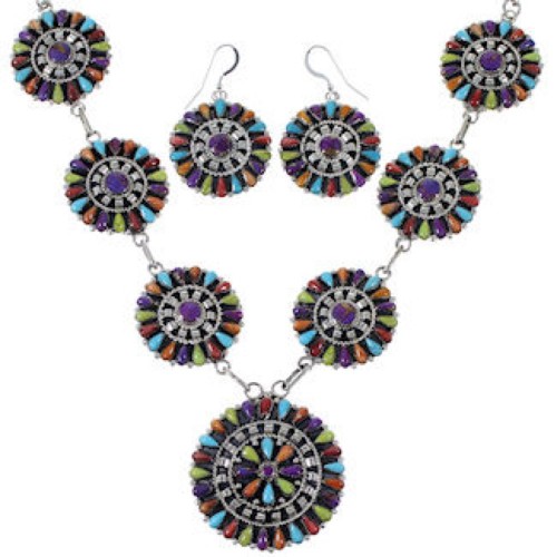 Sterling Silver Turquoise Multicolor Link Necklace Set Jewelry NS28736