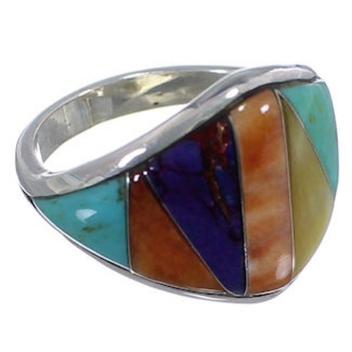 Sterling Silver Southwest Ring Multicolor Jewelry Size 5-3/4 CS59595 