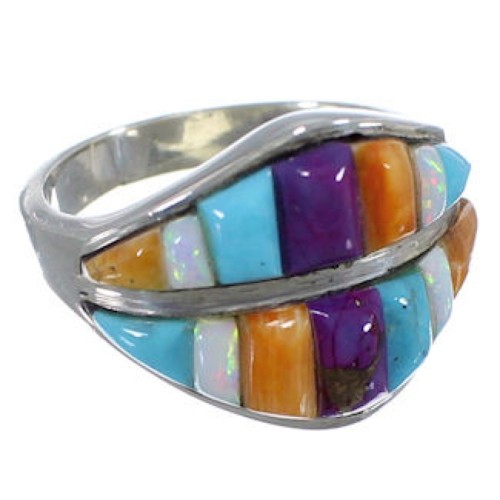 Sterling Silver Jewelry Multicolor Inlay Ring Size 7-1/4 RS35724 