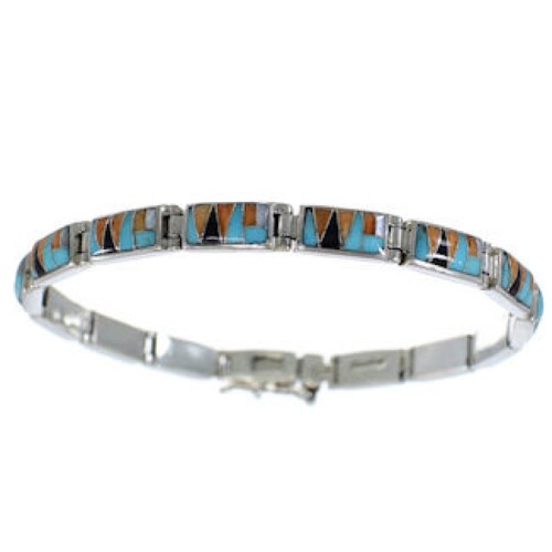 Multicolor Inlay And Genuine Silver Link Bracelet GS60541