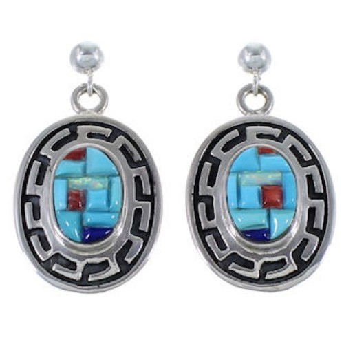 Multicolor Southwest Sterling Silver Post Dangle Earrings FX32844