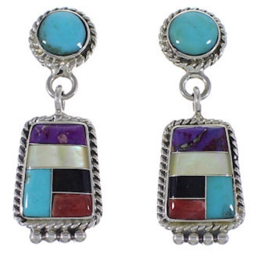 Multicolor Southwestern Sterling Silver Post Dangle Earrings PS63252