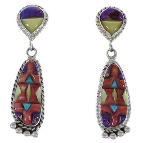 Multicolor Inlay Southwest Sterling Silver Earrings PS63096