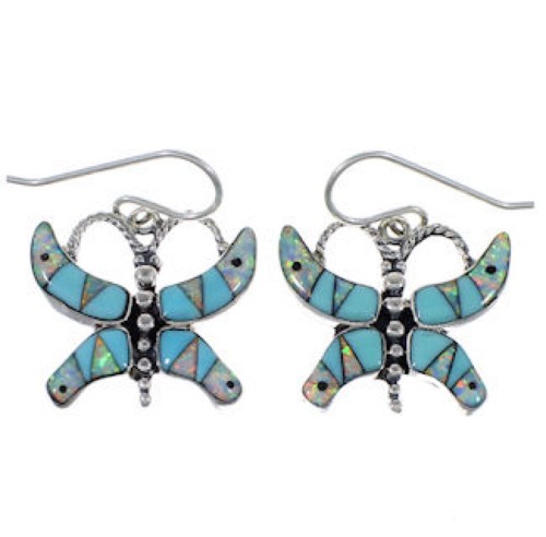 Turquoise Opal Inlay Butterfly Sterling Silver Earrings JW63152