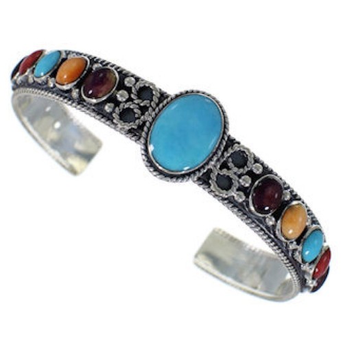 Silver Multicolor Cuff Bracelet Southwest Jewelry IS60873