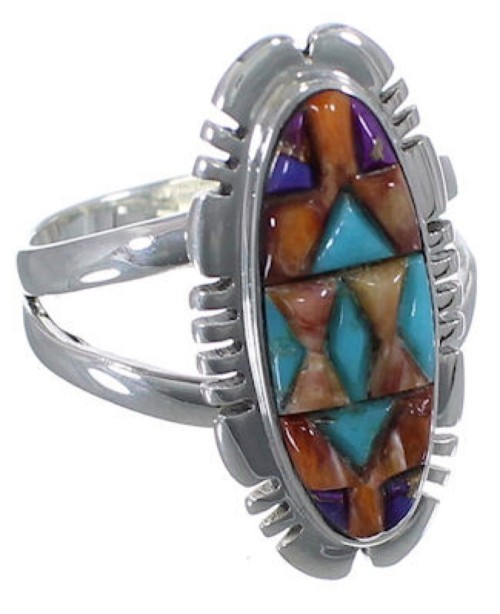 Multicolor Genuine Silver Inlay Ring Size 5-3/4 TX38165