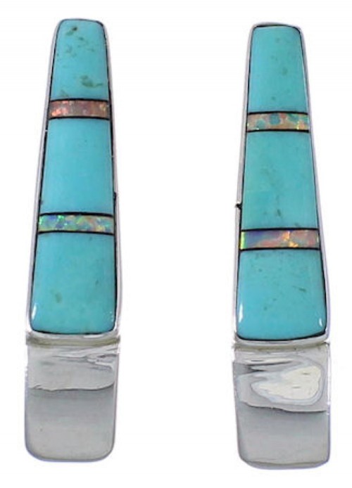 Silver Opal And Turquoise Post Earrings IS62384