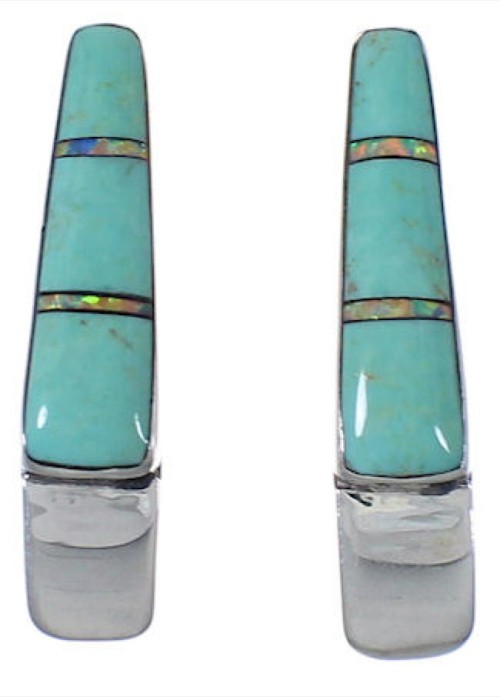 Sterling Silver Turquoise And Opal Post Earrings IS62383