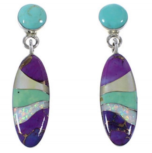 Post Dangle Multicolor Inlay And Silver Earrings BW63097