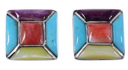 Sterling Silver Turquoise And Multicolor Post Earrings JW63181