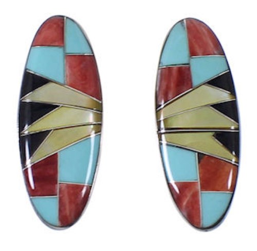 Multicolor Inlay Sterling Silver Southwest Earrings EX32409