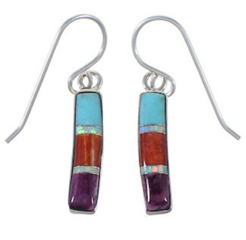 Multicolor Inlay Southwest Sterling Silver Earrings PS63331