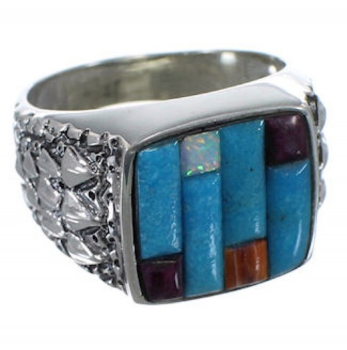 Sterling Silver Turquoise Multicolor Ring Size 11-1/2 JX38377