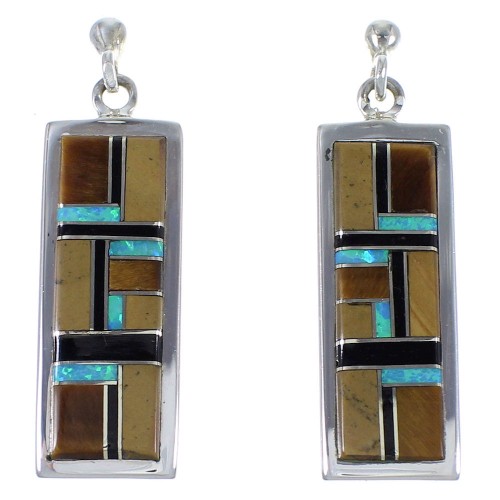 Tiger Eye And Multicolor Sterling Silver Earrings EX41214