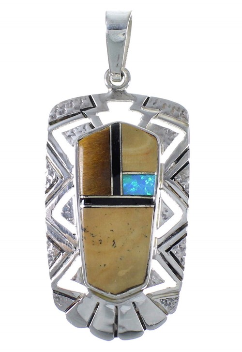 Multicolor Inlay And Silver Pendant EX41264