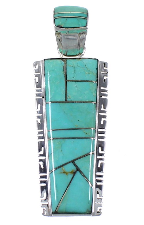 Turquoise Inlay Jewelry Authentic Sterling Silver Pendant PX41577