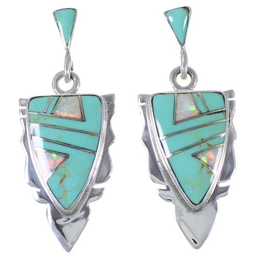 Turquoise Opal Southwestern Silver Earrings EX44487