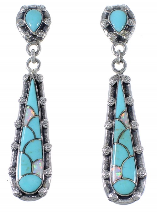 Southwest Turquoise And Opal Silver Earrings EX41082