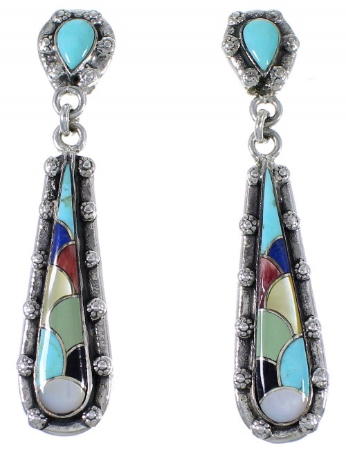 Southwest Multicolor Inlay Silver Earrings EX41088