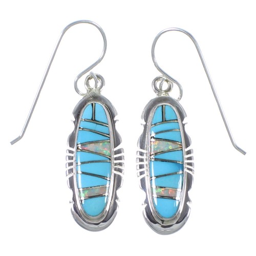 Turquoise And Opal Inlay Silver Earrings EX41134