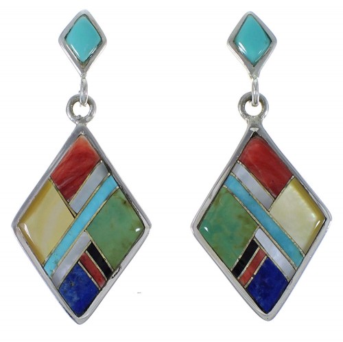 Multicolor Inlay Genuine Sterling Silver Earrings EX44808