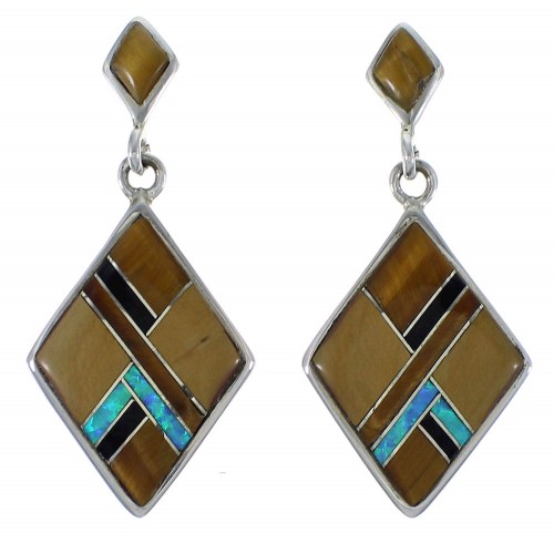 Tiger Eye And Multicolor Inlay Silver Earrings EX44809