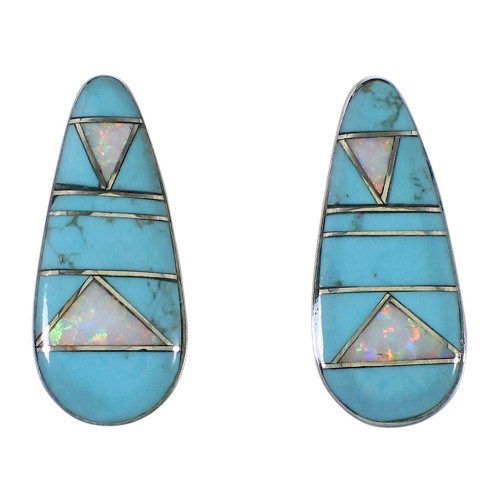 Genuine Sterling Silver Turquoise And Opal Earrings EX44830