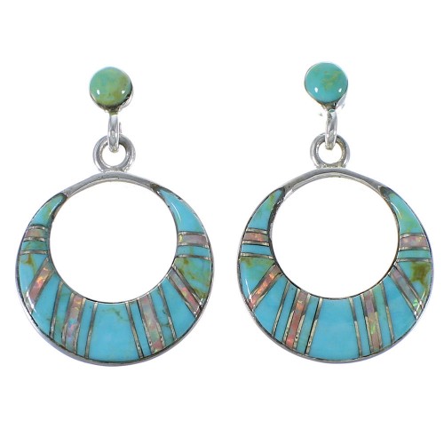 Turquoise And Opal Inlay Sterling Silver Post Dangle Earrings AX48655