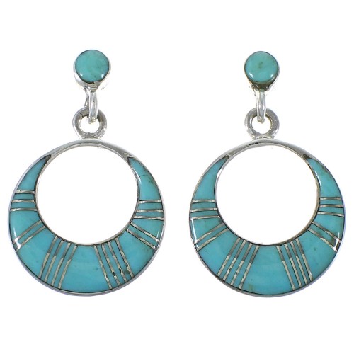 Authentic Sterling Silver Turquoise Inlay Post Dangle Earrings AX48676