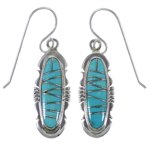 Silver Jewelry Turquoise Inlay Hook Dangle Earrings AX48813