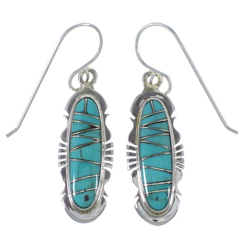 Southwest Jewelry Silver Turquoise Inlay Hook Dangle Earrings AX48824