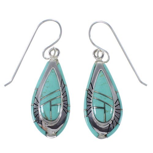 Silver Turquoise Jewelry Hook Dangle Earrings CX46413