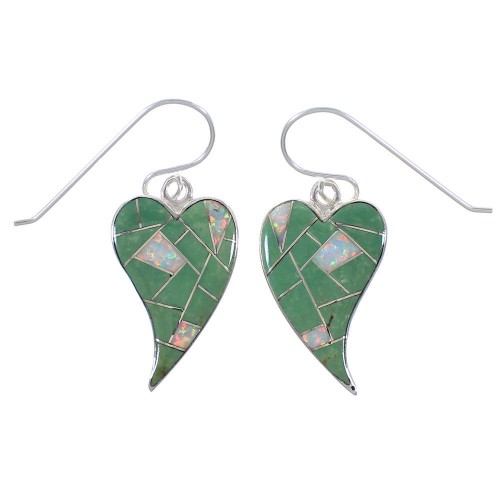 Southwestern Turquoise And Opal Inlay Heart Earrings CX46432