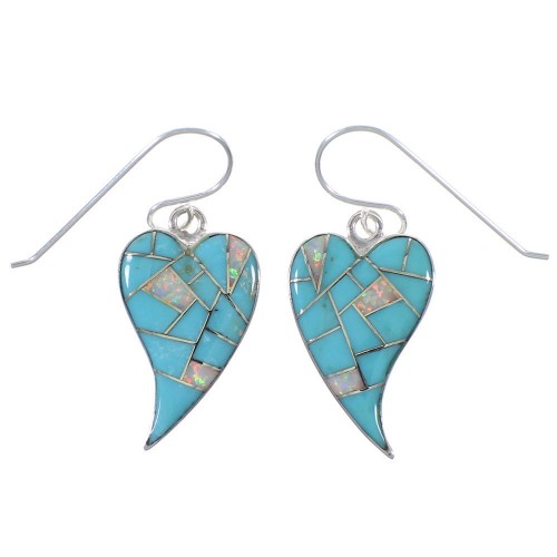 Turquoise And Opal Heart Southwest Silver Earrings CX46434