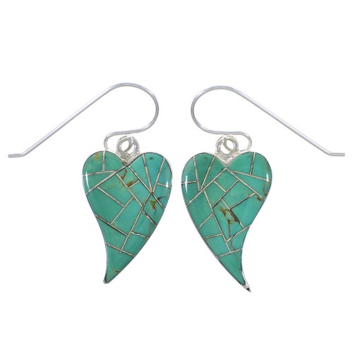 Southwest Turquoise Genuine Sterling Silver Heart Earrings CX46444