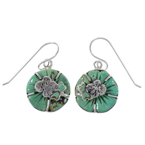 Turquoise Silver Southwestern Dragonfly Flower Earrings CX46506