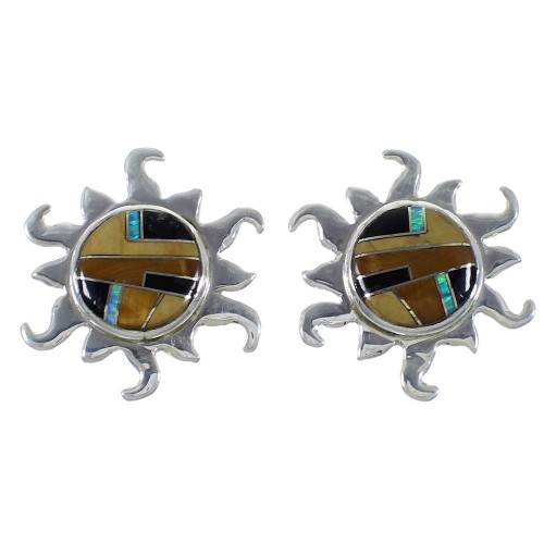 Southwest Sterling Silver Multicolor Sun Post Earrings AX49097