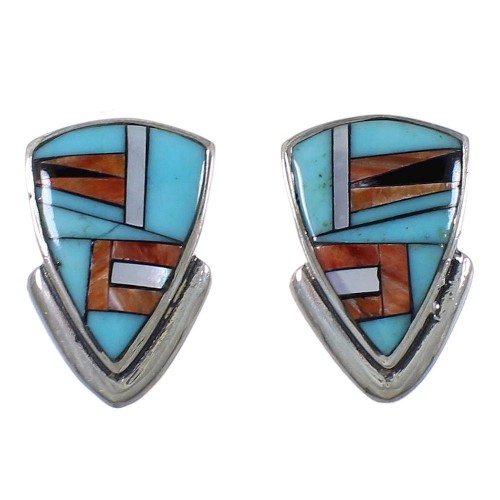 Turquoise Multicolor Inlay Sterling Silver Post Earrings AX49126