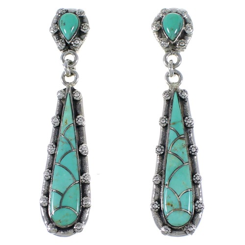 Turquoise And Silver Dangle Southwest Earrings CX46570