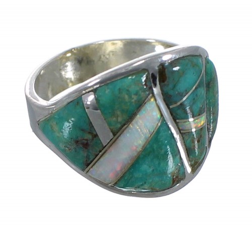 Opal And Turquoise Inlay Silver Ring Size 6 EX44713