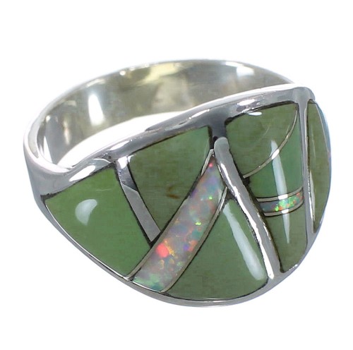 Silver Turquoise And Opal Inlay Ring Size 6-3/4 EX44726