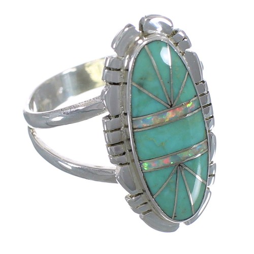 Southwest Sterling Silver Turquoise And Opal Inlay Ring Size 5-3/4 AX52620