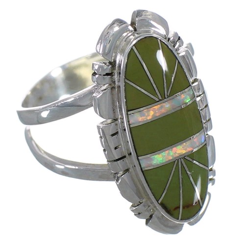 Opal And Turquoise Inlay Sterling Silver Ring Size 6-3/4 AX52643