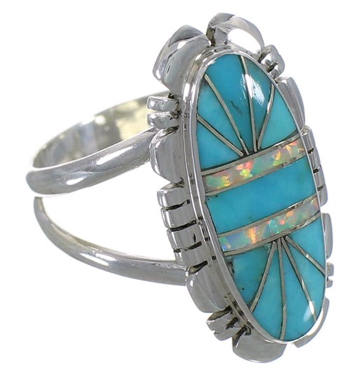 Genuine Sterling Silver Opal Turquoise Southwestern Ring Size 7-1/2 AX52756