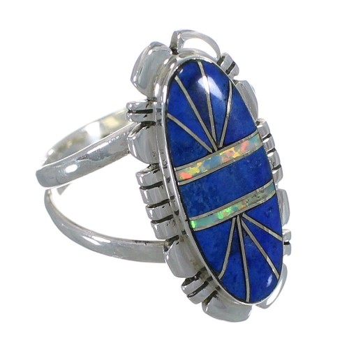Lapis And Opal Sterling Silver Ring Size 6-1/4 AX52871