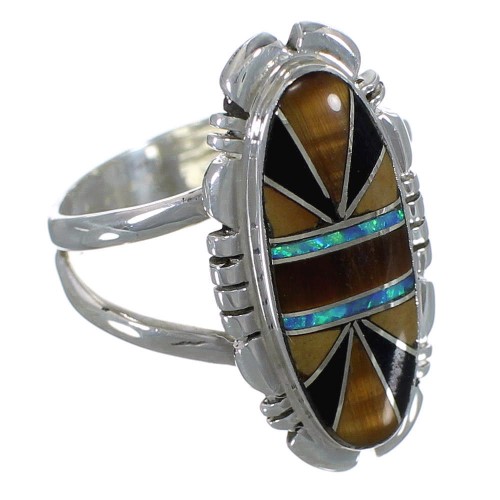 Multicolor Inlay Sterling Silver Ring Size 6 AX52935