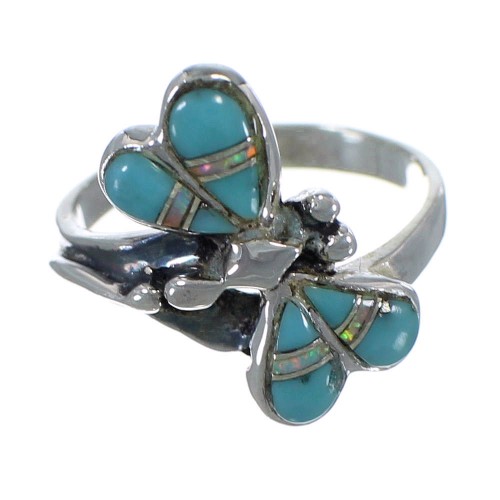 Silver Turquoise And Opal Inlay Dragonfly Ring Size 5 EX44640